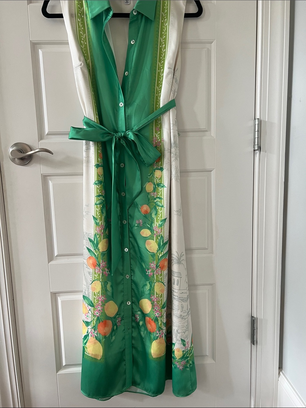 Current Air Green Button-Front Maxi Dress with Citrus Border